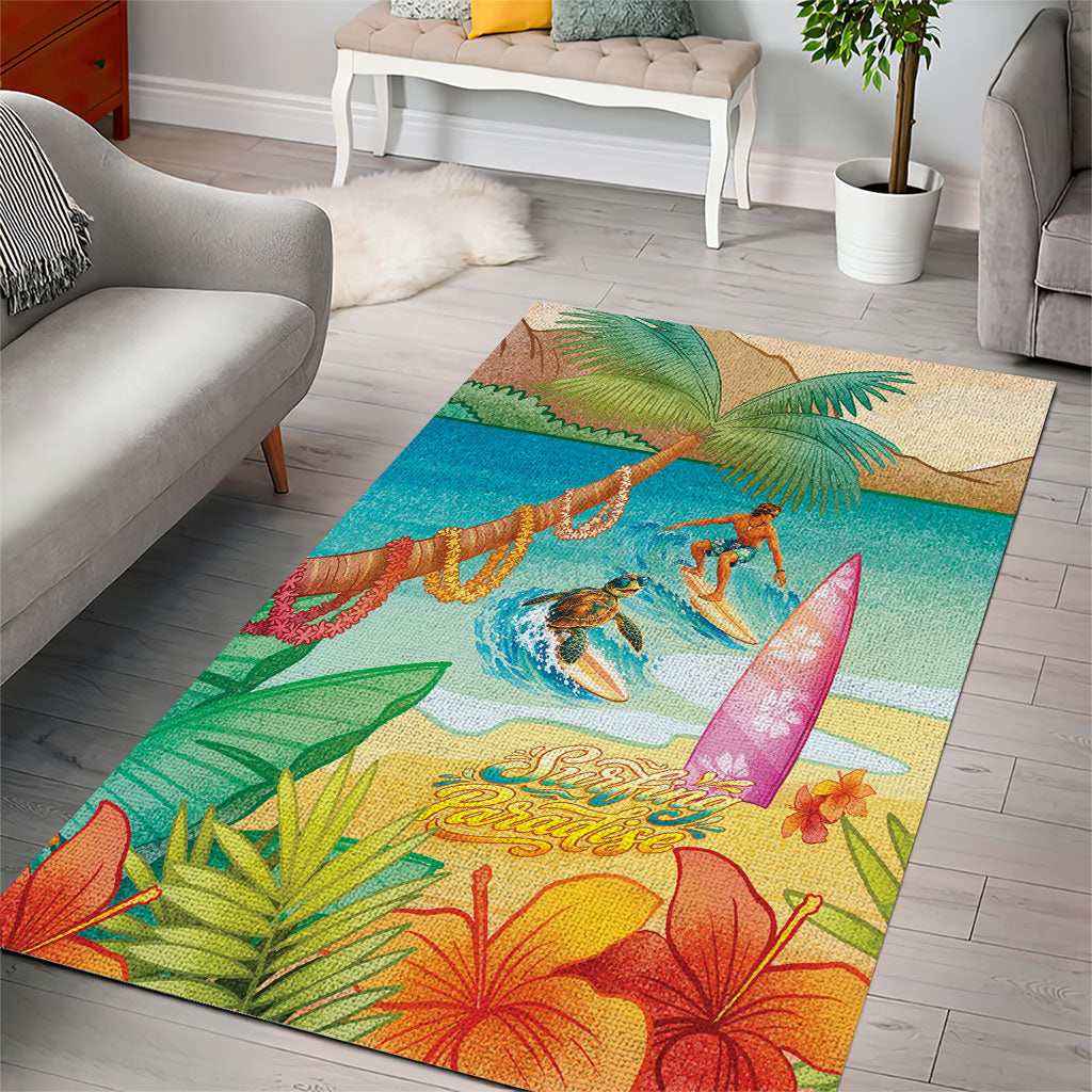 Surfing Paradise Hawaii Area Rug Tropical Flowers Beachy Vibes LT14 - Polynesian Pride