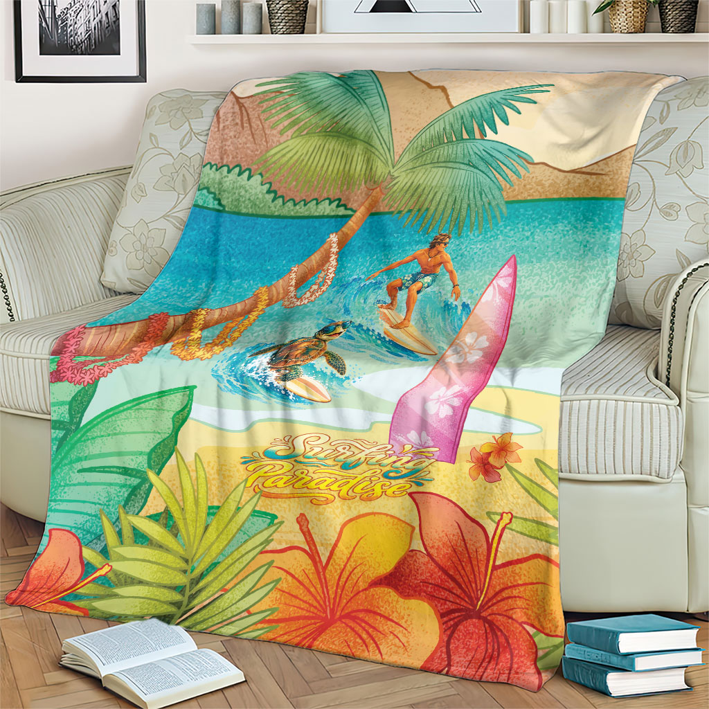 Surfing Paradise Hawaii Blanket Tropical Flowers Beachy Vibes LT14 - Polynesian Pride