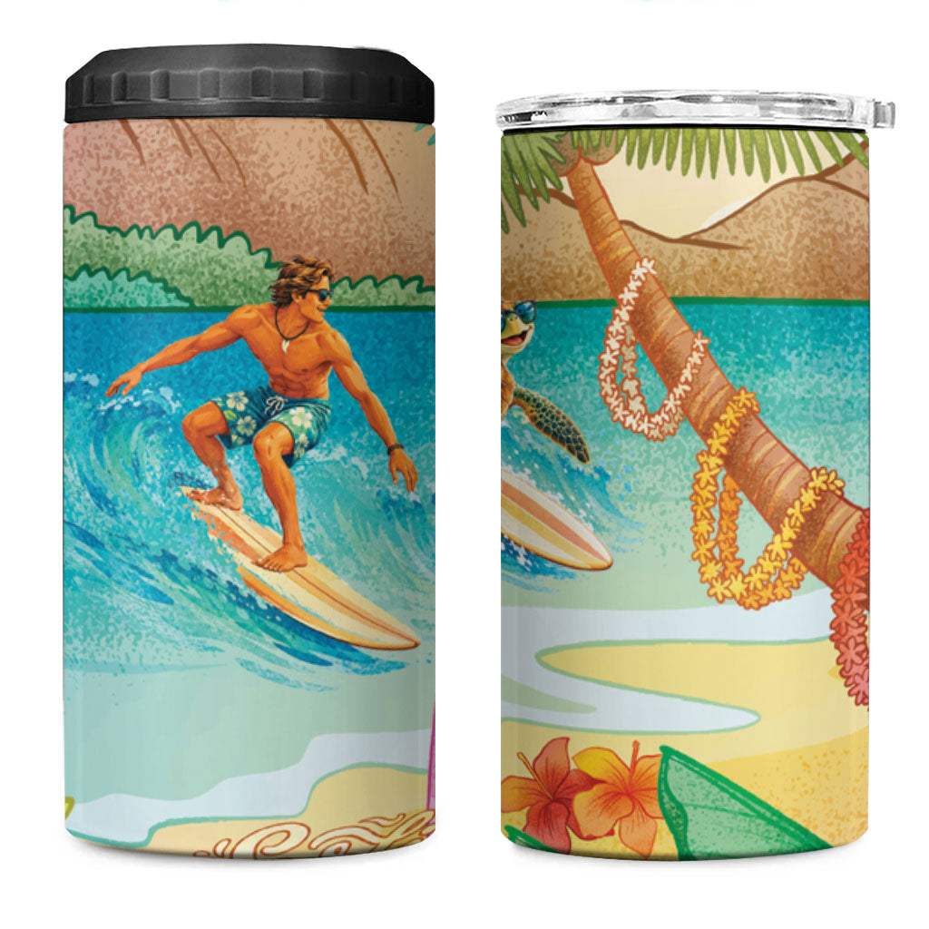 Surfing Paradise Hawaii 4 in 1 Can Cooler Tumbler Tropical Flowers Beachy Vibes LT14 One Size: 16 oz Multicolor - Polynesian Pride