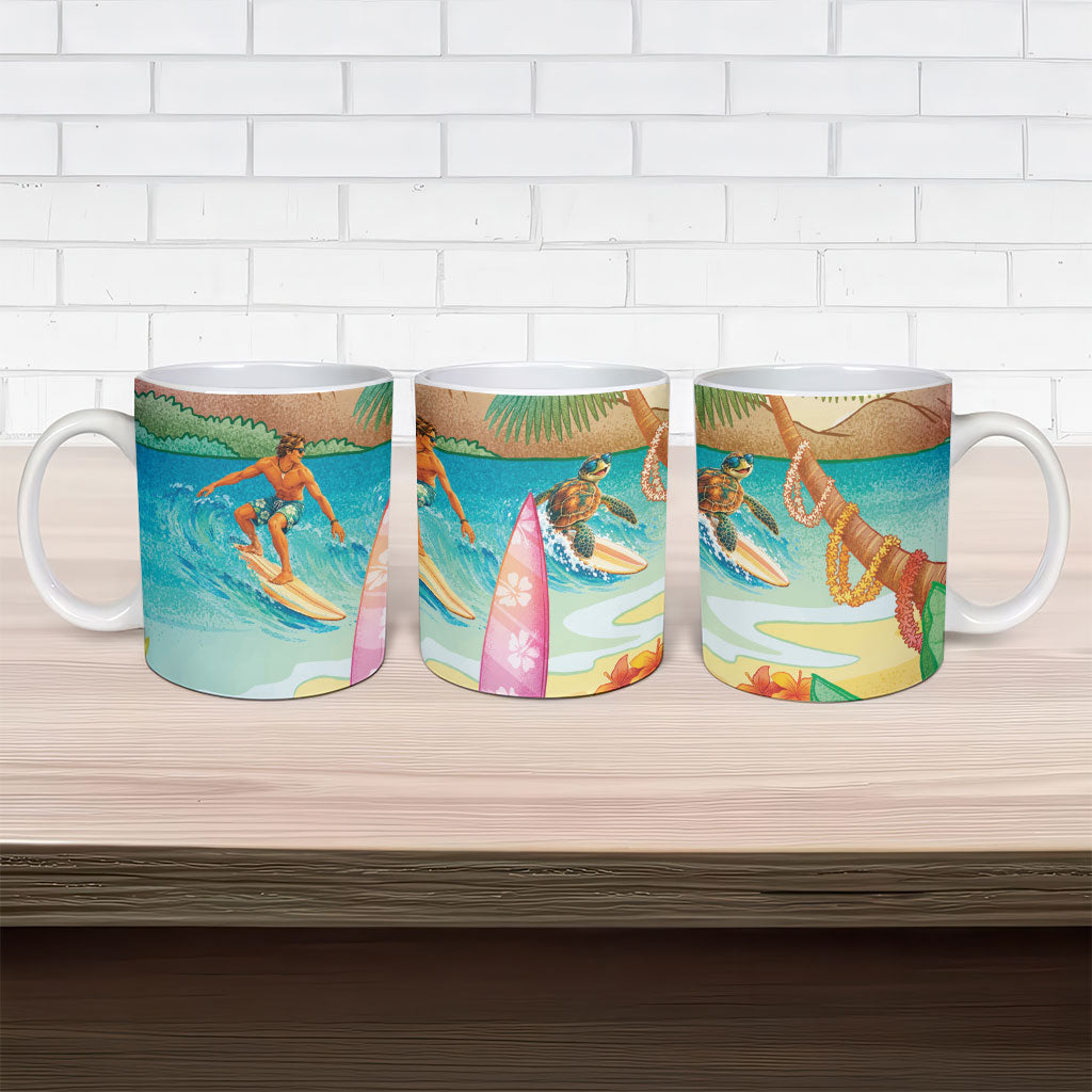 Surfing Paradise Hawaii Ceramic Mug Tropical Flowers Beachy Vibes LT14 - Polynesian Pride