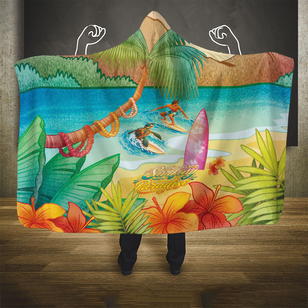 Surfing Paradise Hawaii Hooded Blanket Tropical Flowers Beachy Vibes LT14 - Polynesian Pride