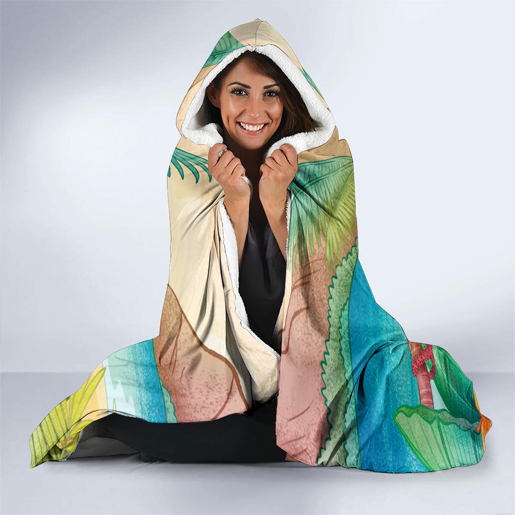 Surfing Paradise Hawaii Hooded Blanket Tropical Flowers Beachy Vibes LT14 - Polynesian Pride