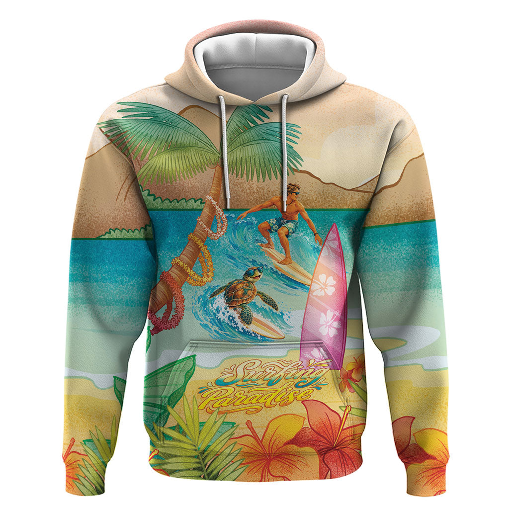 Surfing Paradise Hawaii Hoodie Tropical Flowers Beachy Vibes LT14 Pullover Hoodie Multicolor - Polynesian Pride