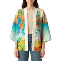 Surfing Paradise Hawaii Kimono Tropical Flowers Beachy Vibes LT14 - Polynesian Pride