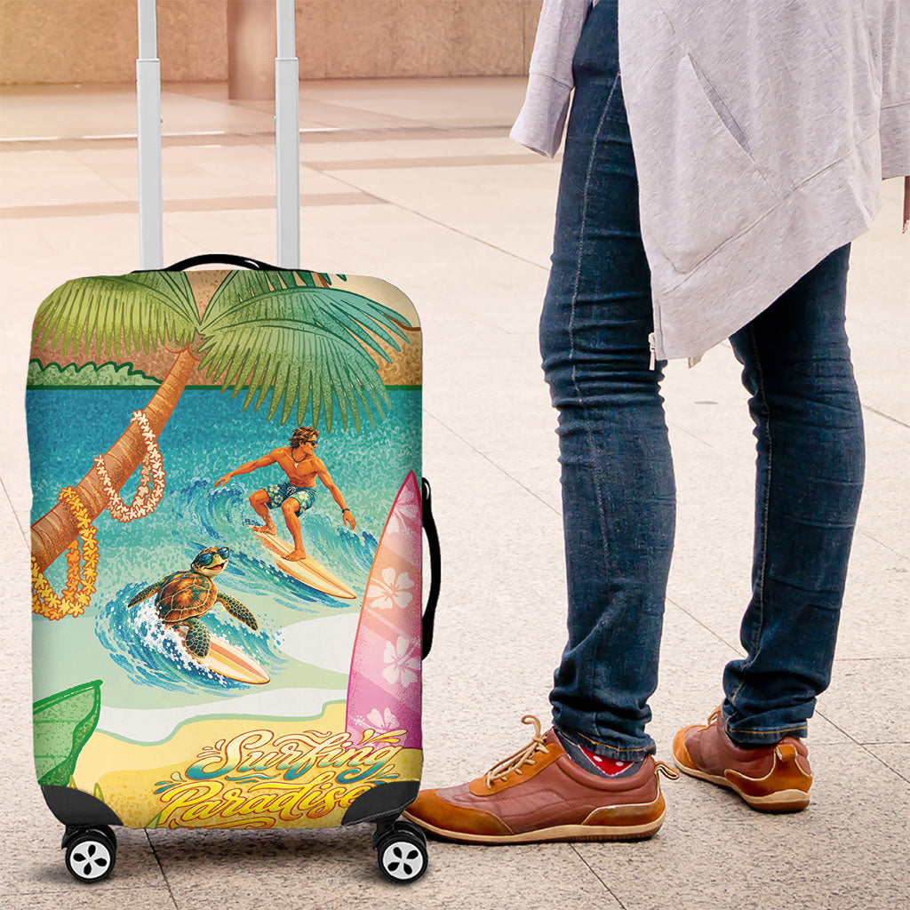 Surfing Paradise Hawaii Luggage Cover Tropical Flowers Beachy Vibes LT14 Multicolor - Polynesian Pride