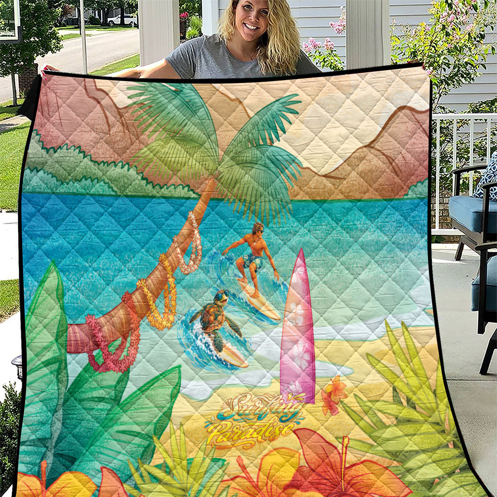 Surfing Paradise Hawaii Quilt Tropical Flowers Beachy Vibes LT14 Multicolor - Polynesian Pride