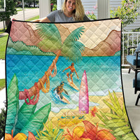 Surfing Paradise Hawaii Quilt Tropical Flowers Beachy Vibes LT14 Multicolor - Polynesian Pride