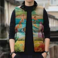 Surfing Paradise Hawaii Sleeveless Puffer Jacket Tropical Flowers Beachy Vibes LT14 - Polynesian Pride