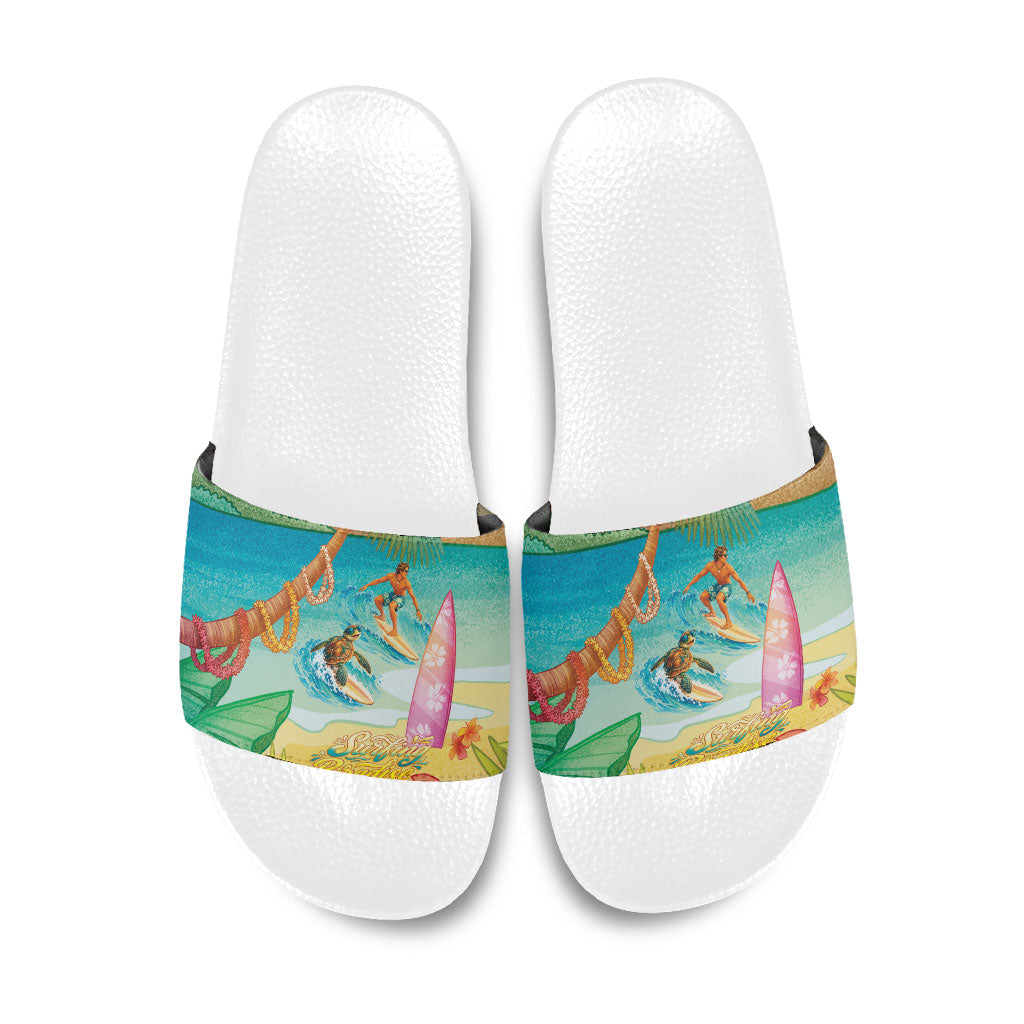 Surfing Paradise Hawaii Slide Sandals Tropical Flowers Beachy Vibes LT14 Multicolor - Polynesian Pride