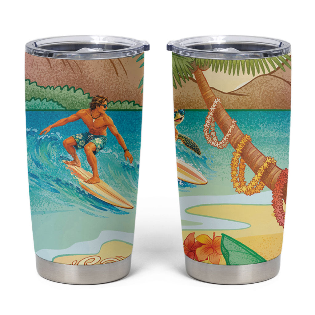 Surfing Paradise Hawaii Tumbler Cup Tropical Flowers Beachy Vibes LT14 Multicolor - Polynesian Pride