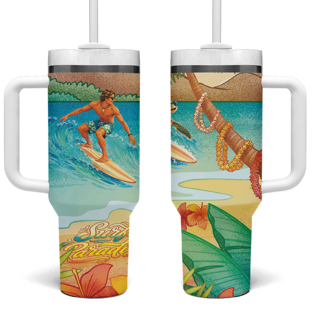 Surfing Paradise Hawaii Tumbler With Handle Tropical Flowers Beachy Vibes LT14 One Size: 40 oz Multicolor - Polynesian Pride