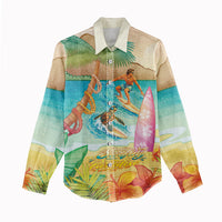 Surfing Paradise Hawaii Women Casual Shirt Tropical Flowers Beachy Vibes LT14 - Polynesian Pride