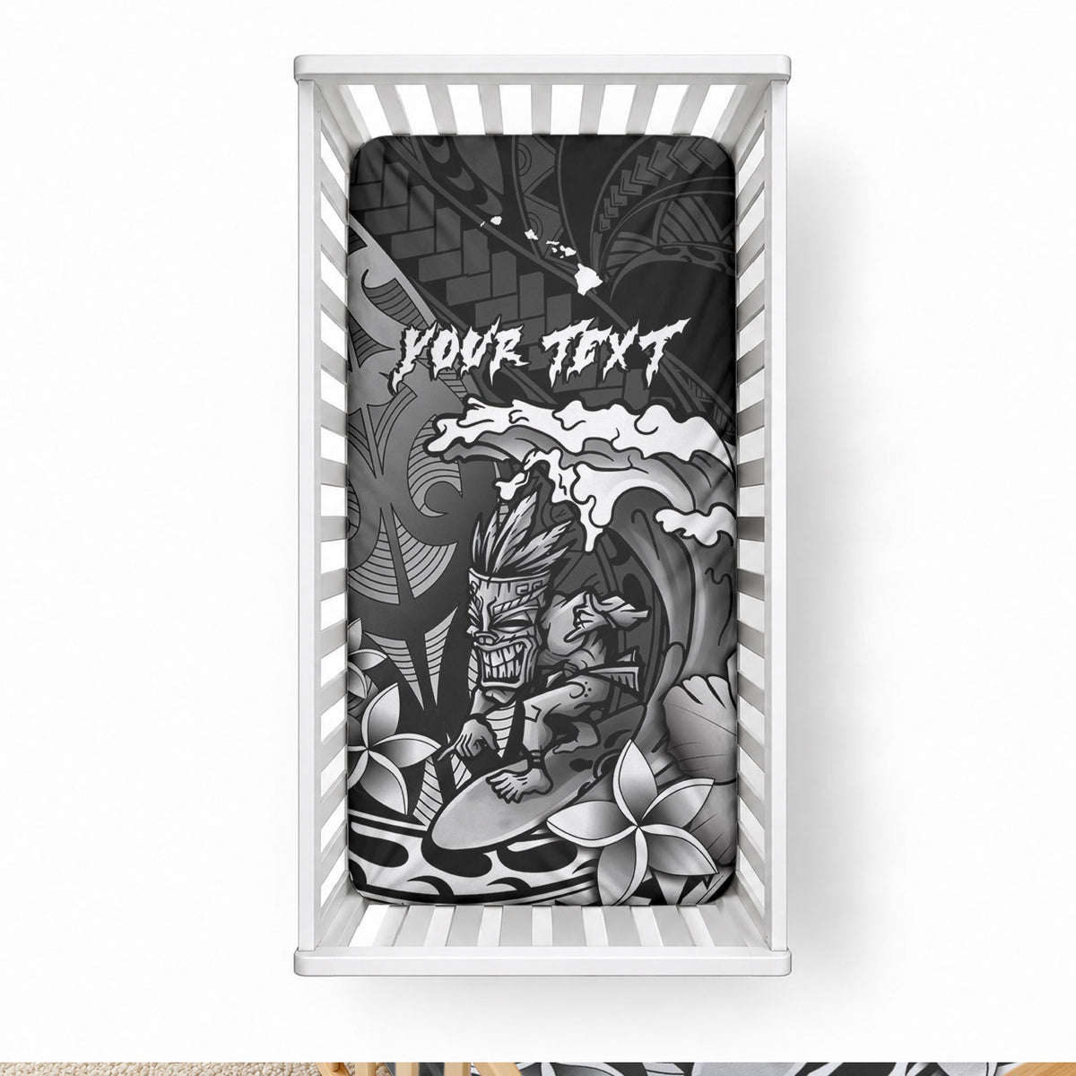 Hawaii Surfing Personalized Baby Bed Cover Born To Surf Tiki Hawaiian Pattern LT14 28 × 52 in Black - Polynesian Pride