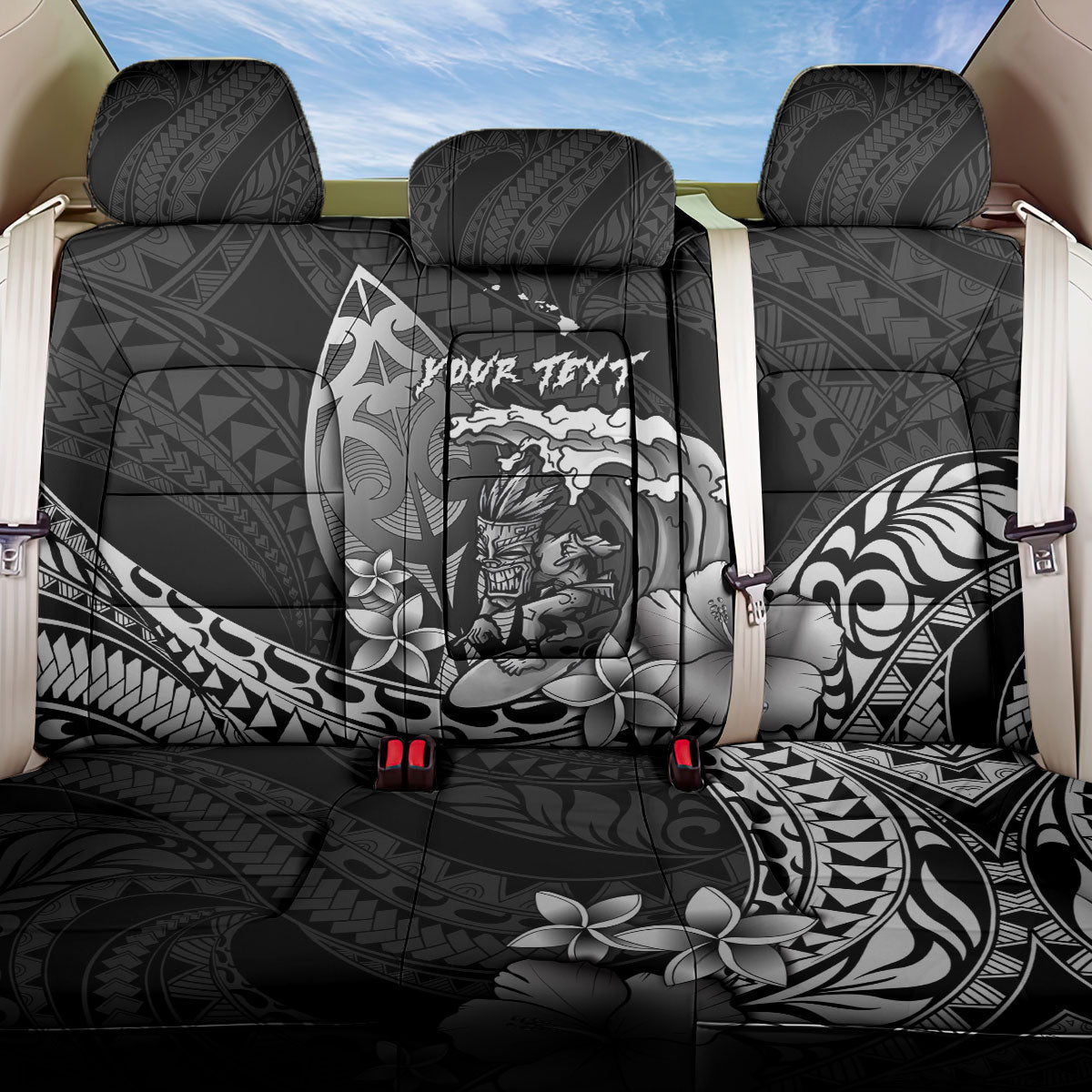 Hawaii Surfing Personalized Back Car Seat Cover Born To Surf Tiki Hawaiian Pattern LT14 One Size Black - Polynesian Pride