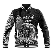 Hawaii Surfing Personalized Baseball Jacket Born To Surf Tiki Hawaiian Pattern LT14 Unisex Black - Polynesian Pride