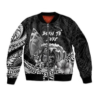 Hawaii Surfing Personalized Bomber Jacket Born To Surf Tiki Hawaiian Pattern LT14 Unisex Black - Polynesian Pride