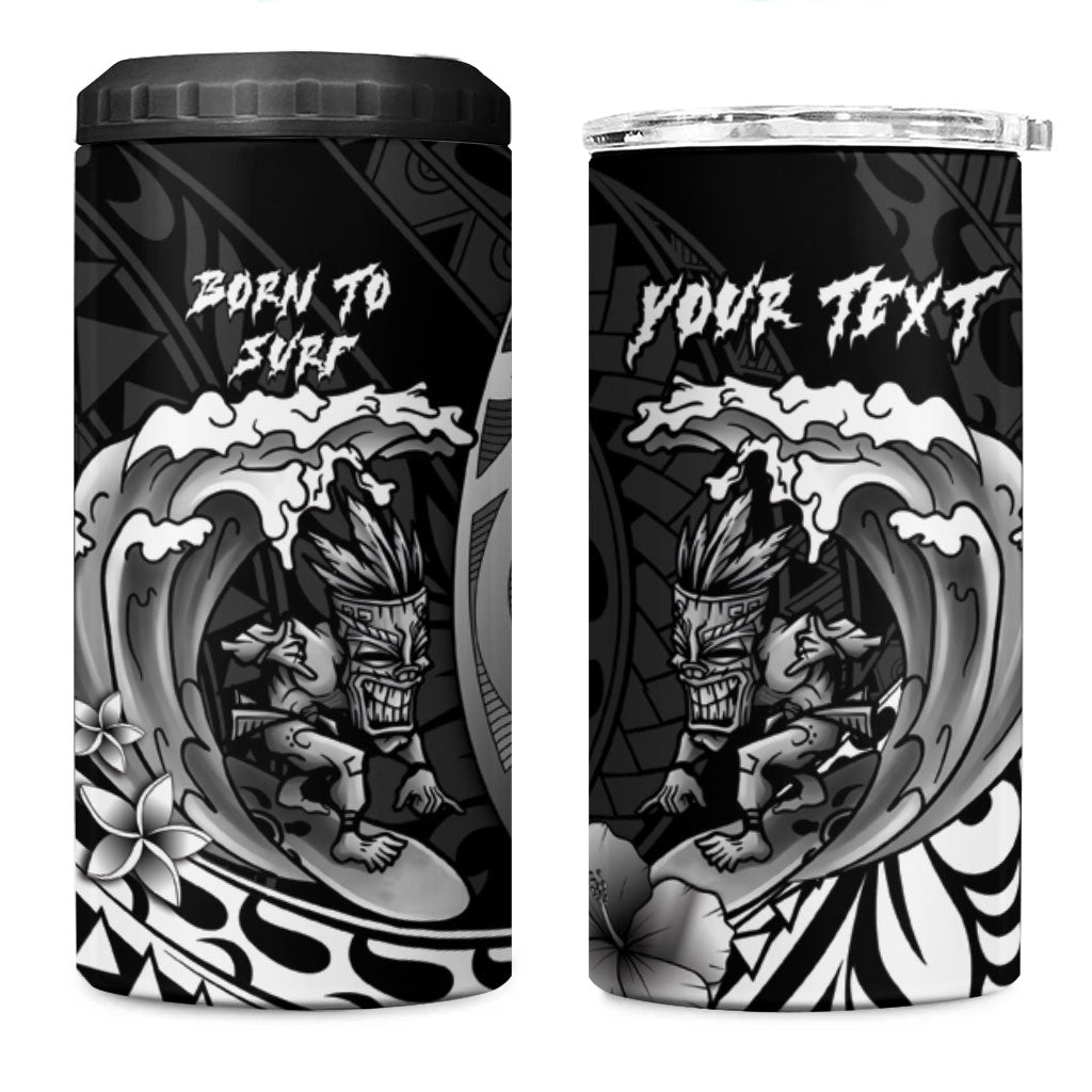 Hawaii Surfing Personalized 4 in 1 Can Cooler Tumbler Born To Surf Tiki Hawaiian Pattern LT14 One Size: 16 oz Black - Polynesian Pride