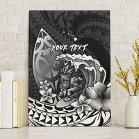 Hawaii Surfing Personalized Canvas Wall Art Born To Surf Tiki Hawaiian Pattern LT14 Without Frame Black - Polynesian Pride