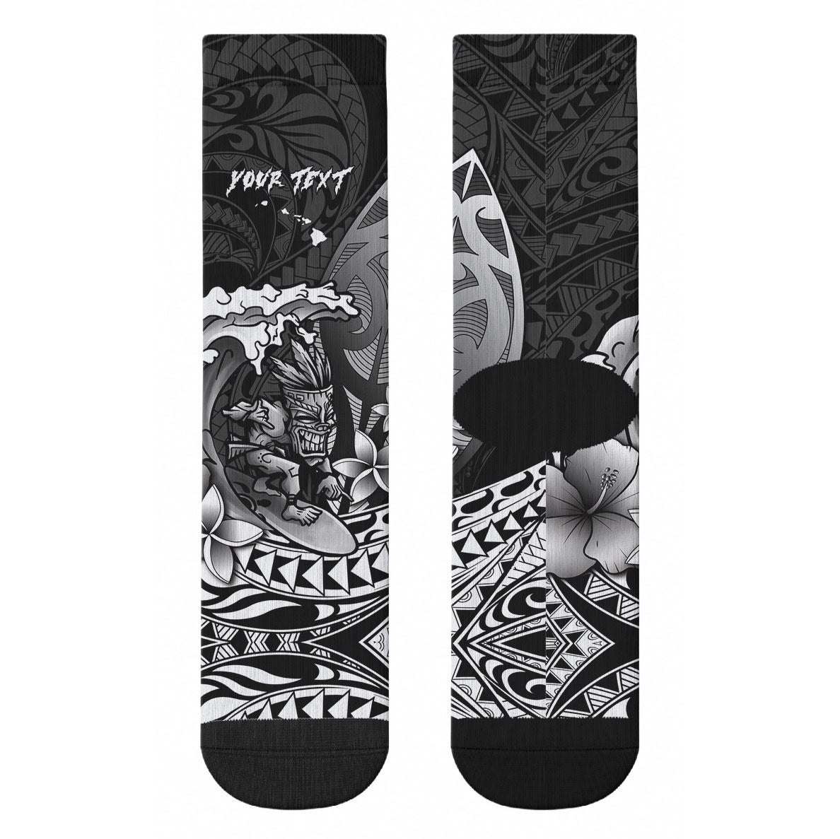 Hawaii Surfing Personalized Crew Socks Born To Surf Tiki Hawaiian Pattern LT14 - Polynesian Pride