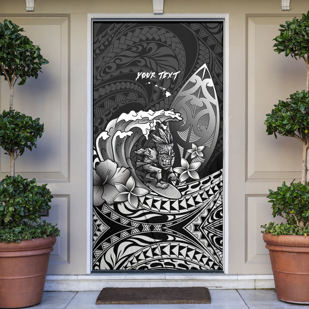 Hawaii Surfing Personalized Door Cover Born To Surf Tiki Hawaiian Pattern LT14 Black - Polynesian Pride