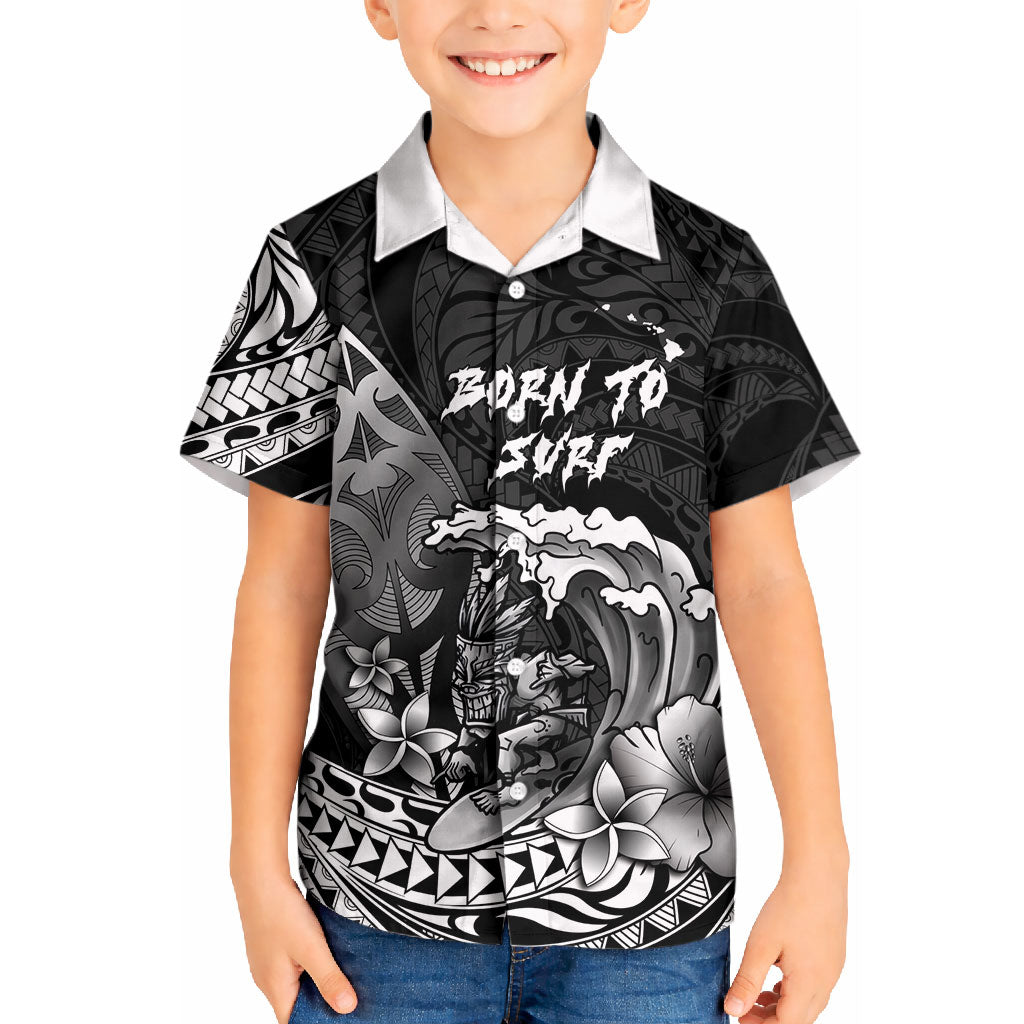 Hawaii Surfing Personalized Kid Hawaiian Shirt Born To Surf Tiki Hawaiian Pattern LT14 Kid Black - Polynesian Pride