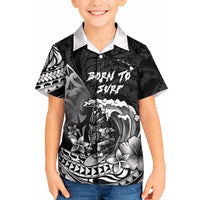 Hawaii Surfing Personalized Kid Hawaiian Shirt Born To Surf Tiki Hawaiian Pattern LT14 Kid Black - Polynesian Pride