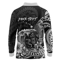 Hawaii Surfing Personalized Long Sleeve Polo Shirt Born To Surf Tiki Hawaiian Pattern LT14 - Polynesian Pride