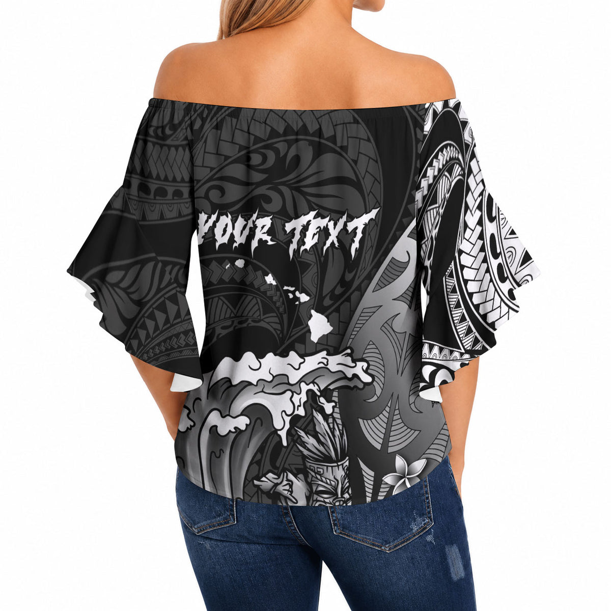 Hawaii Surfing Personalized Off Shoulder Wrap Waist Top Born To Surf Tiki Hawaiian Pattern LT14 - Polynesian Pride