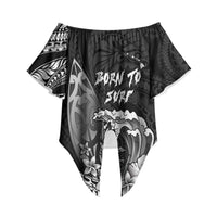 Hawaii Surfing Personalized Off Shoulder Wrap Waist Top Born To Surf Tiki Hawaiian Pattern LT14 - Polynesian Pride