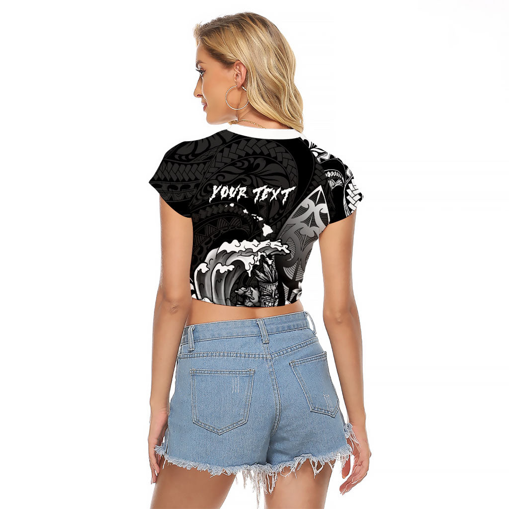 Hawaii Surfing Personalized Raglan Cropped T Shirt Born To Surf Tiki Hawaiian Pattern LT14 - Polynesian Pride