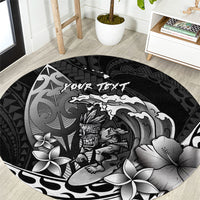 Hawaii Surfing Personalized Round Carpet Born To Surf Tiki Hawaiian Pattern LT14 Black - Polynesian Pride