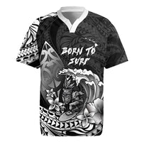 Hawaii Surfing Personalized Rugby Jersey Born To Surf Tiki Hawaiian Pattern LT14 Black - Polynesian Pride