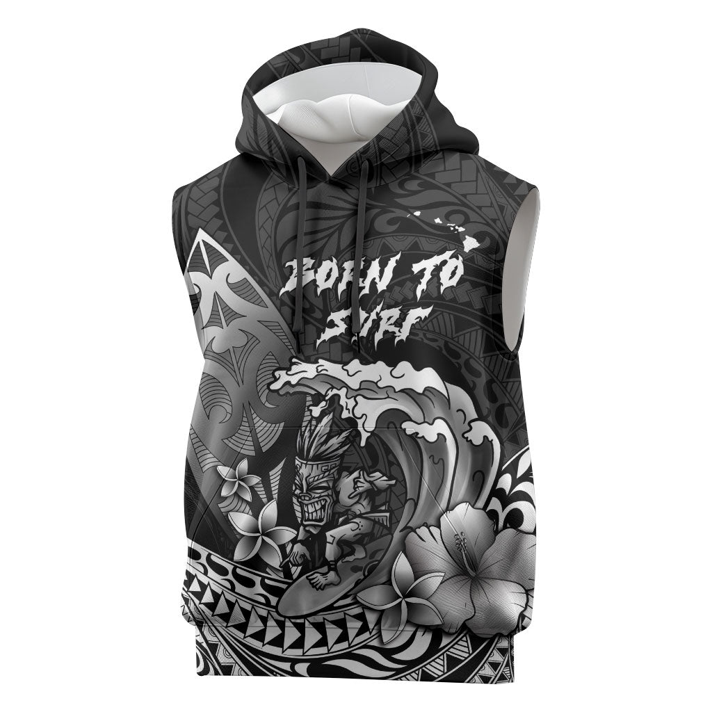 Hawaii Surfing Personalized Sleeveless Hoodie Born To Surf Tiki Hawaiian Pattern LT14 Black - Polynesian Pride