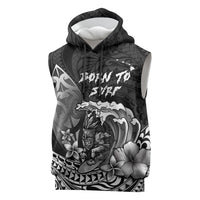 Hawaii Surfing Personalized Sleeveless Hoodie Born To Surf Tiki Hawaiian Pattern LT14 Black - Polynesian Pride