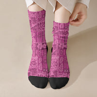 Hawaii Rainforest Beach Tropical Flowers Crew Socks LT14 Crew Socks Pink - Polynesian Pride