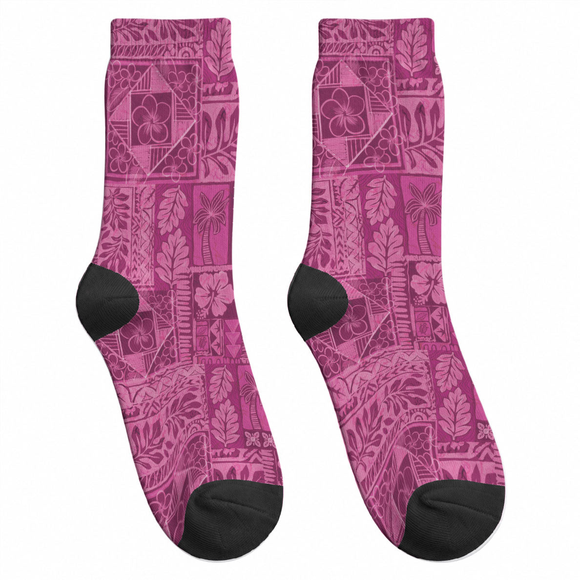 Hawaii Rainforest Beach Tropical Flowers Crew Socks LT14 - Polynesian Pride