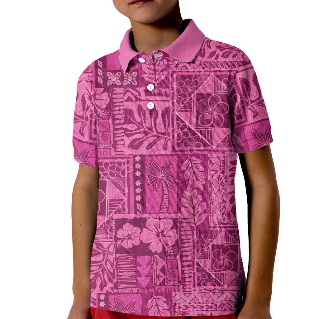 Hawaii Rainforest Beach Tropical Flowers Kid Polo Shirt LT14 Kid Pink - Polynesian Pride