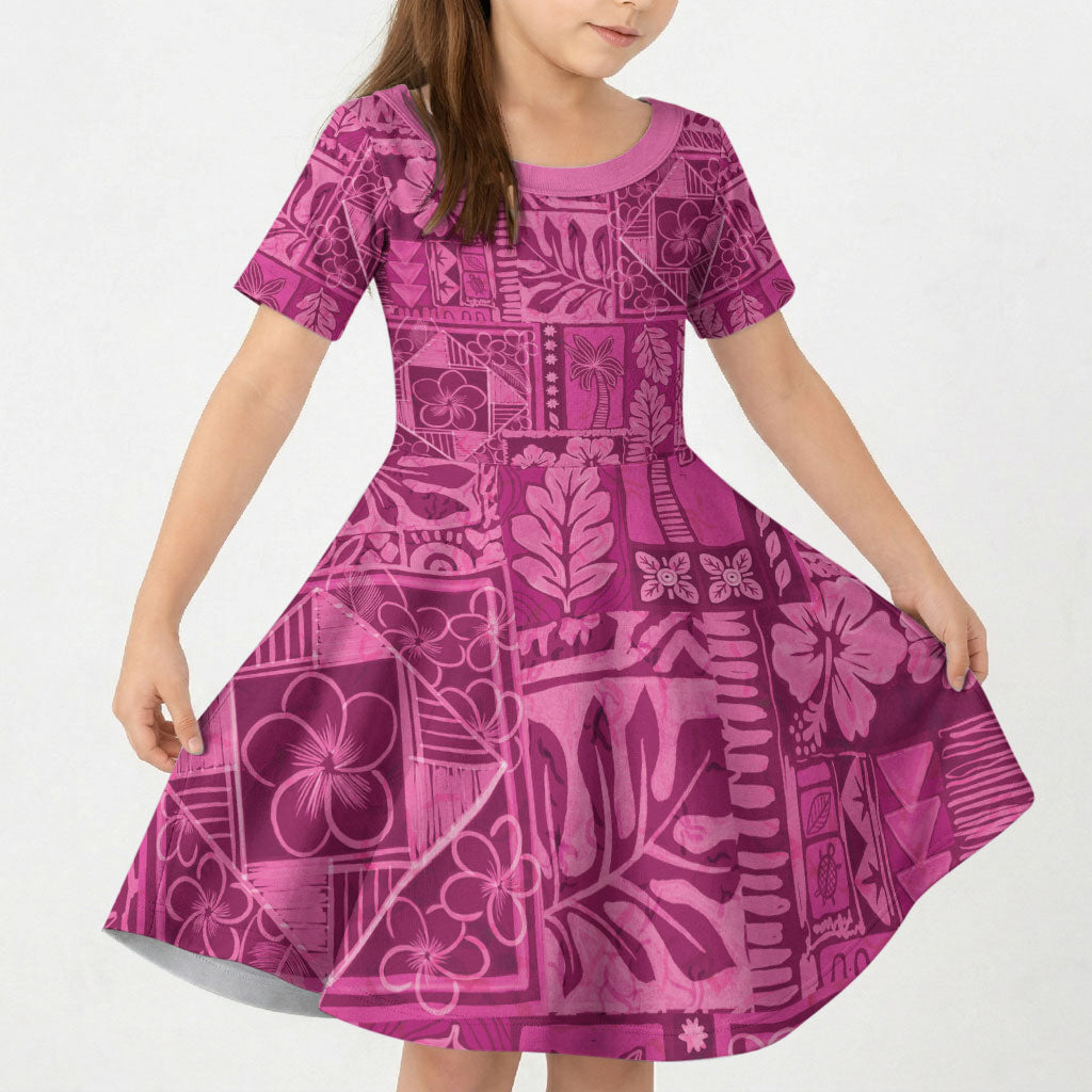 Hawaii Rainforest Beach Tropical Flowers Kid Short Sleeve Dress LT14 KID Pink - Polynesian Pride