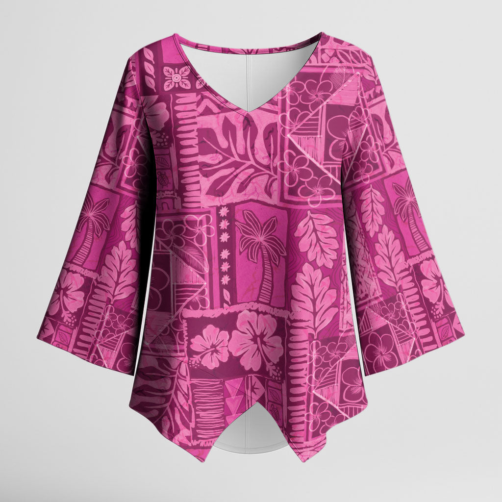 Hawaii Rainforest Beach Tropical Flowers Kimono Sleeve Blouse LT14 Female Pink - Polynesian Pride