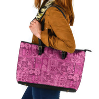 Hawaii Rainforest Beach Tropical Flowers Leather Tote Bag LT14 Pink - Polynesian Pride
