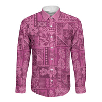 Hawaii Rainforest Beach Tropical Flowers Long Sleeve Button Shirt LT14 Unisex Pink - Polynesian Pride