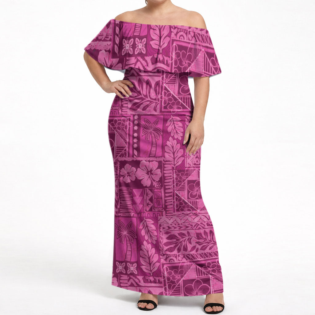 Hawaii Rainforest Beach Tropical Flowers Off Shoulder Maxi Dress LT14 Women Pink - Polynesian Pride