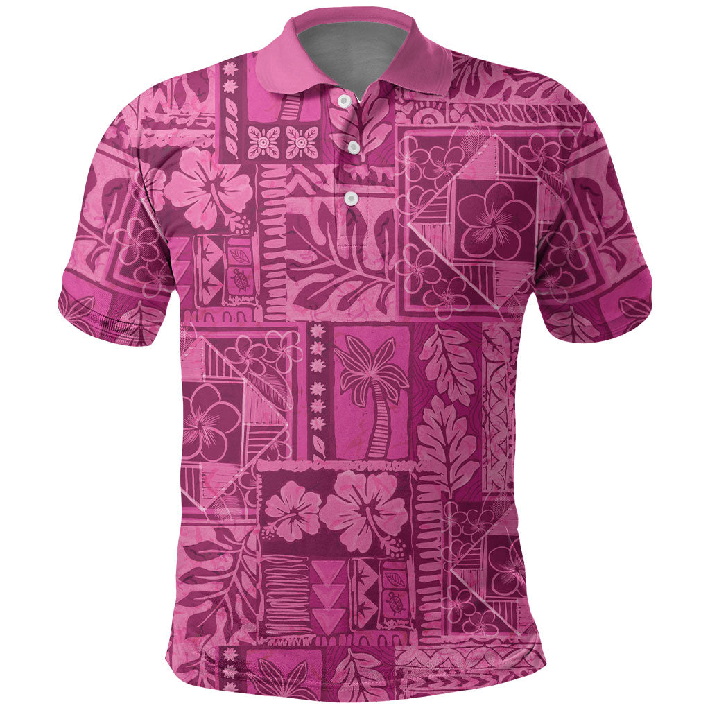 Hawaii Rainforest Beach Tropical Flowers Polo Shirt LT14 Pink - Polynesian Pride