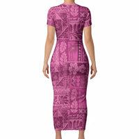 Hawaii Rainforest Beach Tropical Flowers Short Sleeve Bodycon Dress LT14 - Polynesian Pride