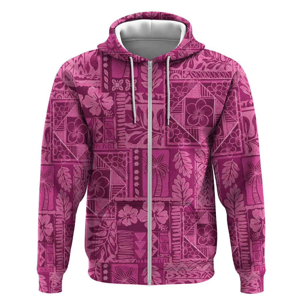 Hawaii Rainforest Beach Tropical Flowers Zip Hoodie LT14 Zip Hoodie Pink - Polynesian Pride
