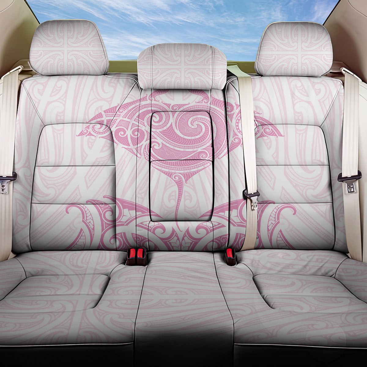 New Zealand Manta Ray Tattoo Back Car Seat Cover Aotearoa Maori Haehae Pink LT14 One Size Pink - Polynesian Pride