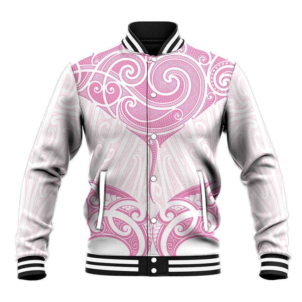 New Zealand Manta Ray Tattoo Baseball Jacket Aotearoa Maori Haehae Pink LT14 Unisex Pink - Polynesian Pride