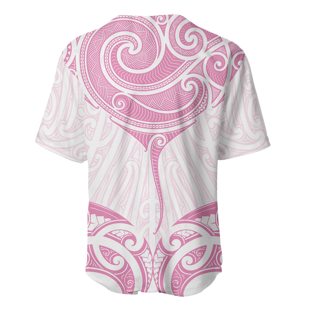 New Zealand Manta Ray Tattoo Baseball Jersey Aotearoa Maori Haehae Pink LT14 - Polynesian Pride