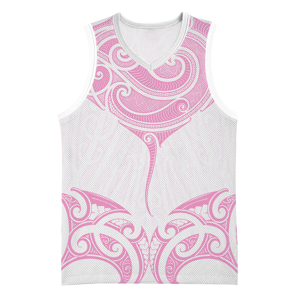 New Zealand Manta Ray Tattoo Basketball Jersey Aotearoa Maori Haehae Pink LT14 Unisex Pink - Polynesian Pride