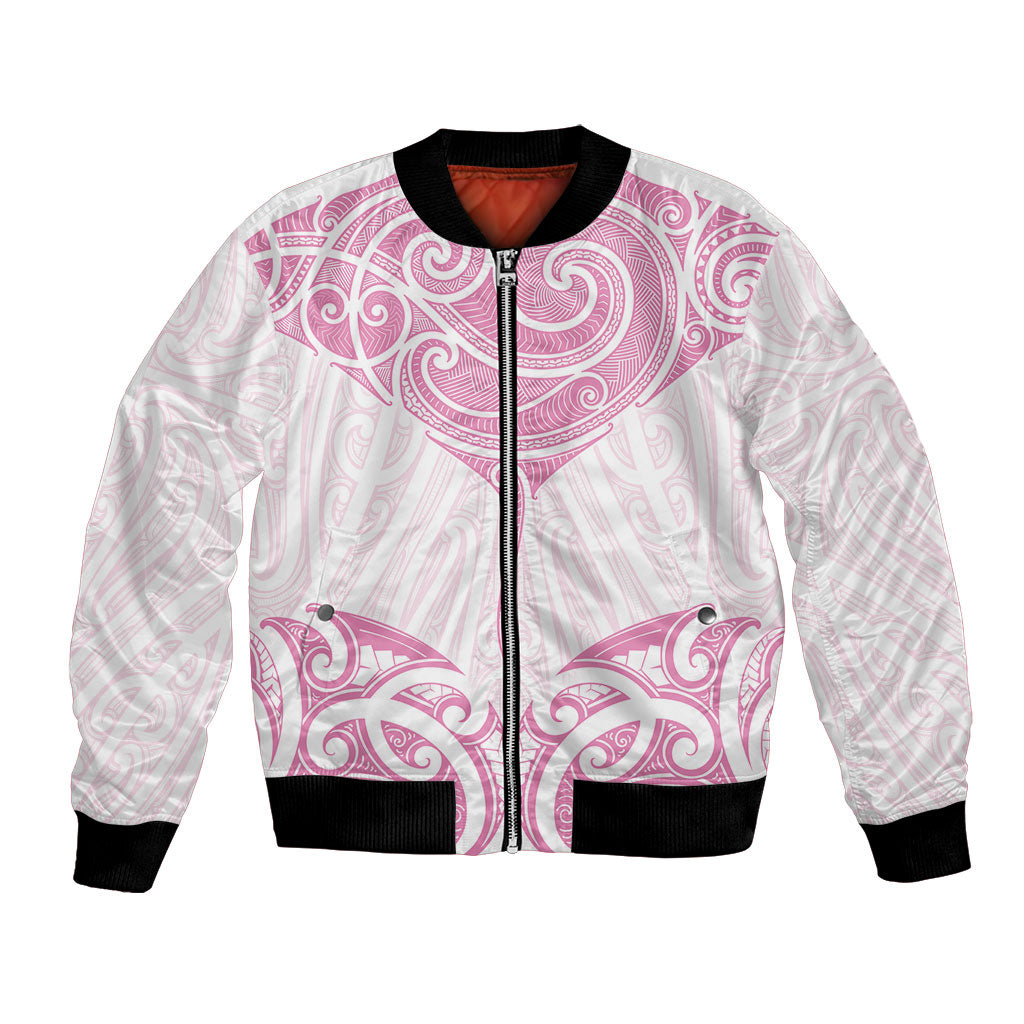 New Zealand Manta Ray Tattoo Bomber Jacket Aotearoa Maori Haehae Pink LT14 Unisex Pink - Polynesian Pride